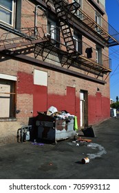 BAKERSFIELD, CA - AUGUST 27, 2017: This Poorly-maintained Apartment Building Houses Residents Who Live In Poverty And Have Little Prospect Of Improving Their Economic Status.