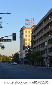 BAKERSFIELD, CA - JULY 19,2017: The Landmark Padre Hotel Was Constructed In 1928. Recently Renovated, It Now Accommodates Guests With Elegant Rooms And Fine Dining.