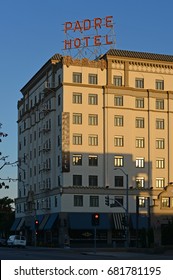 BAKERSFIELD, CA - JULY 19,2017: The Landmark Padre Hotel Was Constructed In 1928. Recently Renovated, It Now Accommodates Guests With Elegant Rooms And Fine Dining.