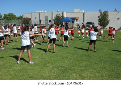 BAKERSFIELD, CA - JUNE 9: Girls Learn All The Right Moves At The Golden Empire Cheerleader Camp, Bakersfield Community College, On June 9, 2012,  In Bakersfield, California.