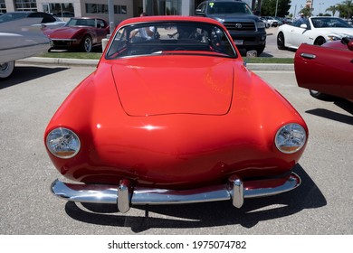 BAKERSFIELD, CA – MAY 15, 2021: This 1963 Karman Ghia Has Been Slightly Customized To Emphasize Its Sleek Lines And Advanced Styling During Today's Steve Downs Melanoma Car Show.