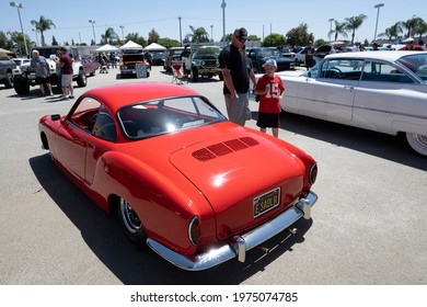 BAKERSFIELD, CA – MAY 15, 2021: This 1963 Karman Ghia Has Been Slightly Customized To Emphasize Its Sleek Lines And Advanced Styling During Today's Steve Downs Melanoma Car Show.