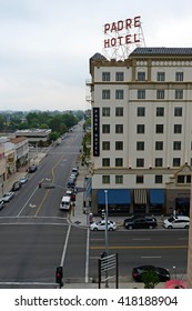 BAKERSFIELD, CA - MAY 8,2016: The Landmark Padre Hotel Was Constructed In 1928. Recently Renovated, It Now Accommodates Guests With Elegant Rooms And Fine Dining.