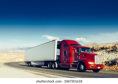 Bakersfield, California, USA June 13, 2015: Truck on highway freeway in Bakersfield, California, USA. TONED Image.