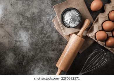 Bakery Equipment, Placed on a Cement Table, for Baking Preparation, Copy Space for Text. - Powered by Shutterstock