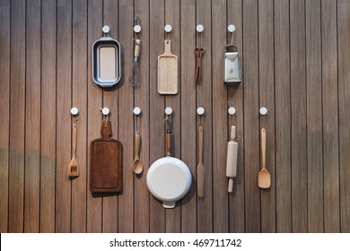 Bakery Making Equipment Hanging On The Wall, Image Applied With Filter Color