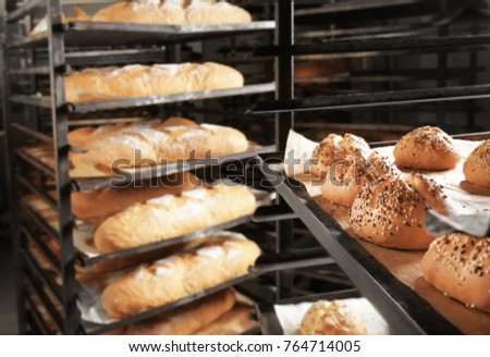 Bakery products on shelving, indoors