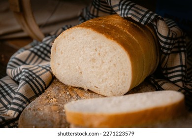 Bakery shop products - various kinds of baguette, bagel, donut, croissant, rolls, bread, puff pastry, powdered sugar delicious pies. Neutral background. Food from bakeries. - Powered by Shutterstock