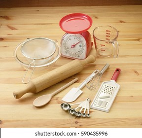 Bakery Tools On The Wooden Background