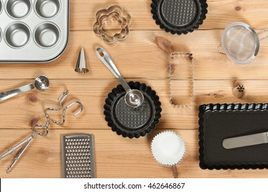 Bakery Utensils. Baking Kit. Kitchen Tools. Top View