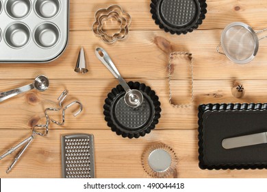 Bakery Utensils. Baking Kit. Kitchen Tools. Top View
