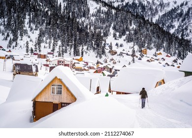Bakhmaro in winter. Amazing ski resort for freeride lovers in country Georgia. Beautiful winter and snow 