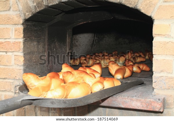 Baking Bread Woodfired Oven Royalty Free Stock Image