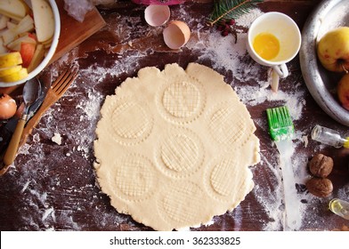 Baking Cake Ingredients - Bowl, Flour, Eggs, Egg Whites Foam, Eggbeater And Eggshells On Black Chalkboard From Above. Cooking Course Or Kitchen Mess Poster Concept.