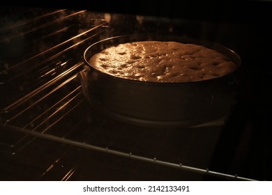baking home cake in the oven close-up