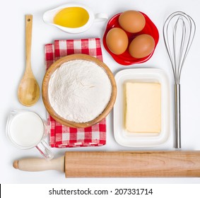 Baking Ingredients Collection, Isolated On White