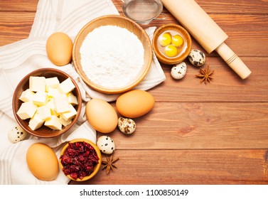 Baking Ingredients On A Wooden Background