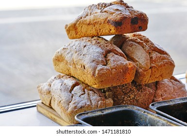 Baking Irish Brown Soda Bread Loafs In Cake Pans In A Bakery