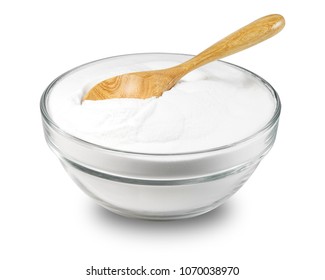 Baking Soda In Glass Bowl  Isolated On White Background