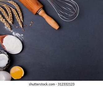 Baking Tools On The Black Board, Top View