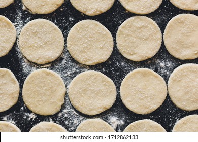 Baking Tray With Cookie Dough On Table