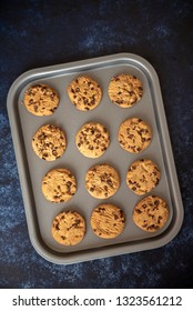 Baking Tray Full Of Chocolate Chip Cookies, Vertical Image 