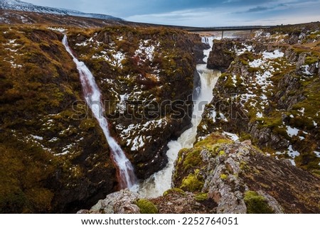 Bakkavegur, Iceland: Kolugljufur Canyon and Vididalsa River with Kolufossar waterfalls