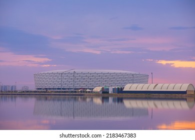 Baku. Azerbaijan. 01.01.2022. Big Olympic Stadium At Sunrise.