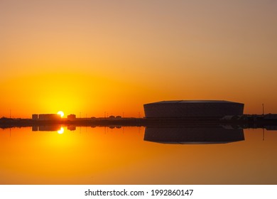 Baku. Azerbaijan. 03.29.2020. Olympic Stadium. At Sunrise By The Lake.