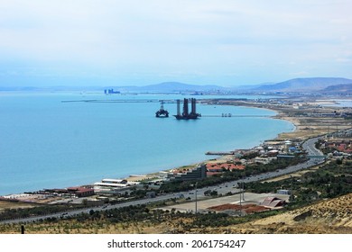 Baku, Azerbaijan. 09.12.2016. Beautiful Coast Of The Caspian Sea. Shikhovo Beach Bay.