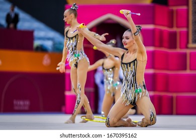 Baku, Azerbaijan - 09/19/2019: FIG Rhythmic Gymnastics World Championships 2019 Baku (AZE) Russian Federation Group - Shutterstock ID 1670395162