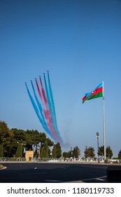 Baku - Azerbaijan: 15 September 2018. Azerbaijan Flag. Military Parade In Baku. 