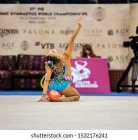 BAKU, AZERBAIJAN -16-22 SEPTEMBER, 2019: 37th FIG Rhythmic Gymnastics World Championships, Individual Apparatus Qualification, Arina Averina (RUS) Ball