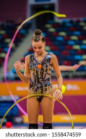 BAKU, AZERBAIJAN -16-22 SEPTEMBER, 2019: 37th FIG Rhythmic Gymnastics World Championships, Podium Training, Dina Averina (RUS) Practice. 