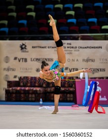 BAKU, AZERBAIJAN -16-22 SEPTEMBER, 2019: 37th FIG Rhythmic Gymnastics World Championships, Podium Training, Arina Averina (RUS) Practice With Ribbon