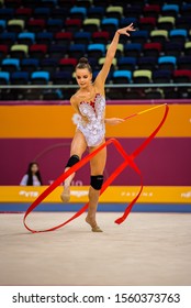 BAKU, AZERBAIJAN -16-22 SEPTEMBER, 2019: 37th FIG Rhythmic Gymnastics World Championships, Podium Training, Dina Averina (RUS) Practice With Ribbon