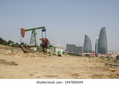 Baku, Azerbaijan - 2021: Pump Pumps Oil