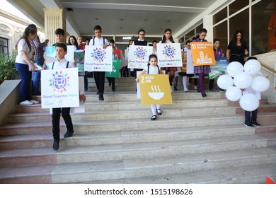 BAKU, AZERBAIJAN -9.26.2019 The Event Was Dedicated To The Global Week On The Global Climate Strike And International Climate Action Summit .March On Sustainable Development Goals . Stand Together Now