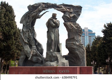 BAKU, AZERBAIJAN - APRIL 25, 2017: Sculpture Of Huseyn Javid By Omar Eldarov. Huseyn Javid Was Prominent Azerbaijani Poet And Playwright Of The Early 20th Century.