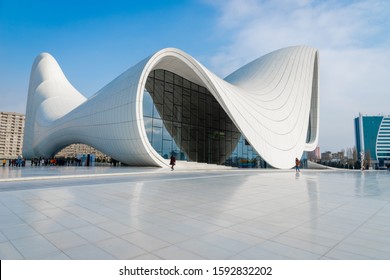 Baku, Azerbaijan - December 2019: Heydar Aliyev Center Architecture, The Popular Landmark For Tourists And Visitors Was Designed By Architect Zaha Hadid. 