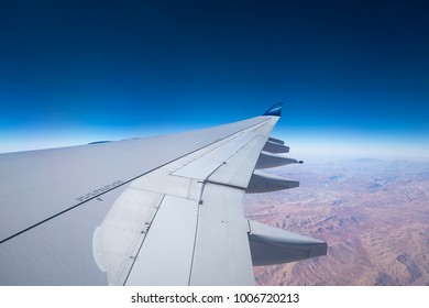 Baku, Azerbaijan - DECEMBER 31,2017: View Of In Wing Airplane  AZAL Azerbaijan Airlines  In Flight