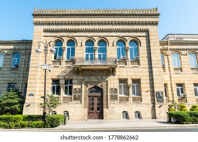 Baku, Azerbaijan – July 18, 2020. Facade Of A Historic Building Housing The Fuzuli Institute Of Manuscripts And Huseyn Javid Museum In Baku. 