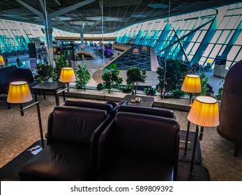 Baku Azerbaijan July 8 2016: Luxury Business Class Lounge At Airport Terminal. VIP Lounge Rest In Airport. Quite Place VIP Airport. VIP Treatment At Airport Departure Lounge VIP Passenger Rest Room