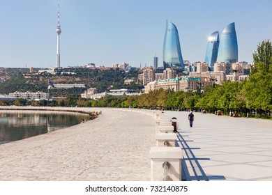 Baku boulevard at the Caspian Sea embankment. Baku is the capital and largest city of Azerbaijan.