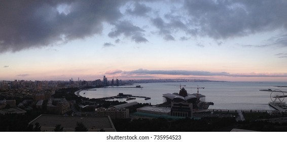 Baku And Caspian Sea, Aerial View