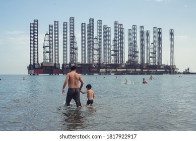 Baku,Azerbaijan. 05.07.2016
An Old Oil Extraction Refinery Near The Beach. 