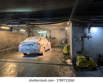 Baku,Baku/Azerbaijan, August 2020: Car Wash - Nissan Sunny 