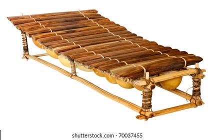 Balafon, African Musical Instrument Of Wood And Gourds, Handmade Traditional Tuned Percussion, Wooden Xylophone For Afro Music - Isolated With Clipping Path