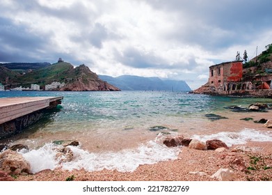 Balaklava Bay, Ukraine. Landscape With Sea Rock Shore.