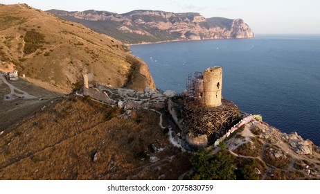 Balaklava.Crimea.11 september 2021.Flying over The Cembalo fortress and the Bay of Balaklava,Republic of Crimea.